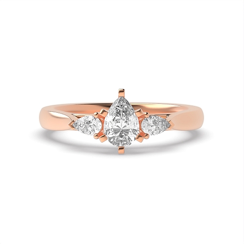 Prong Pear Rose Gold Unique Trilogy Diamond Rings