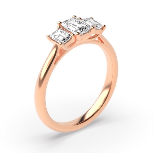 4 Prong Emerald Rose Gold Unique Trilogy Diamond Rings