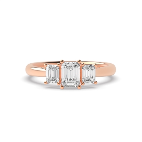 4 Prong Emerald Rose Gold Unique Trilogy Diamond Rings
