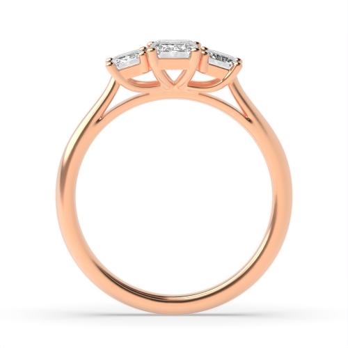4 Prong Emerald Rose Gold Unique Trilogy Diamond Rings