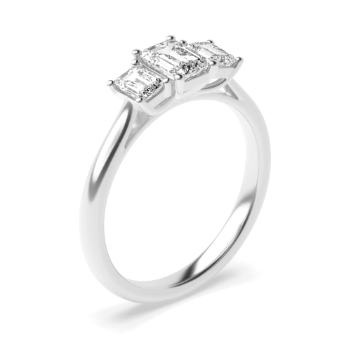 4 Prong Emerald Unique Lab Grown Trilogy Diamond Rings