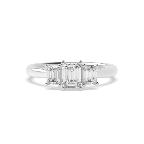 4 Prong Emerald Unique Lab Grown Trilogy Diamond Rings
