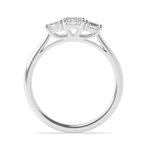 4 Prong Emerald Unique Lab Grown Trilogy Diamond Rings
