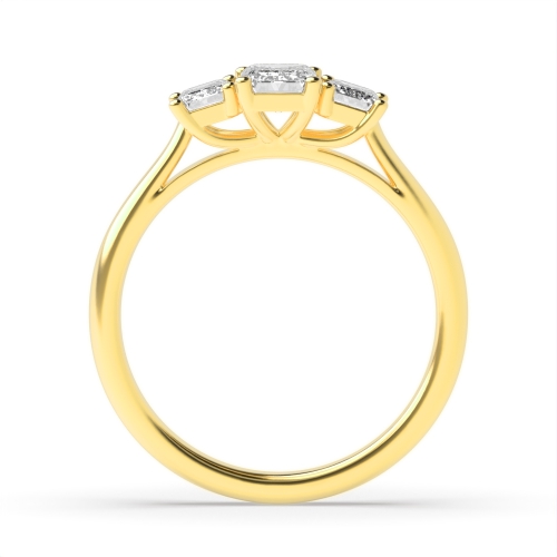 4 Prong Emerald Yellow Gold Unique Trilogy Diamond Rings