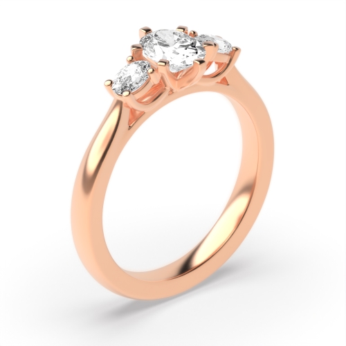 6 Prong Oval Rose Gold Unique Trilogy Diamond Rings
