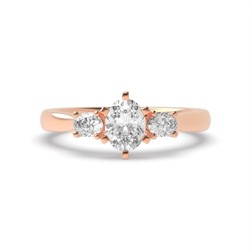 6 Prong Oval Rose Gold Unique Trilogy Diamond Rings