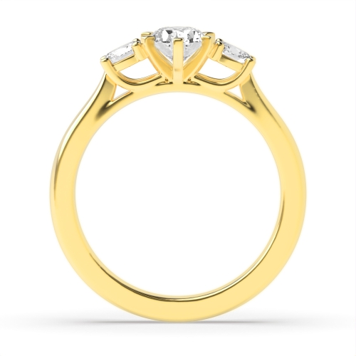 6 Prong Oval Yellow Gold Unique Trilogy Diamond Rings