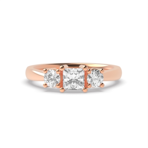 4 Prong Princess/Round Rose Gold Multishape triad Trilogy Engagement Rings