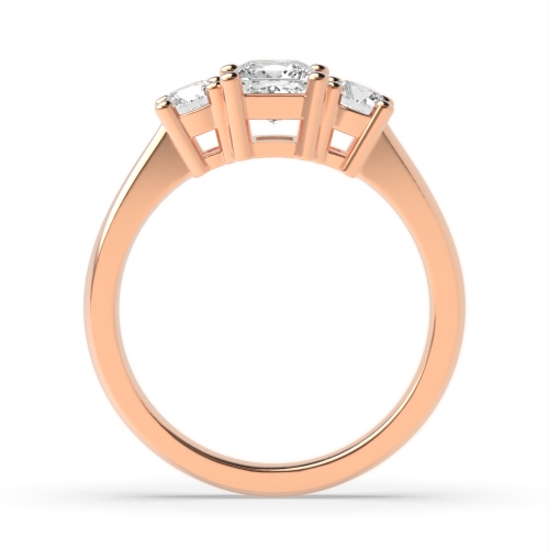 4 Prong Princess/Round Rose Gold Multishape triad Trilogy Engagement Rings