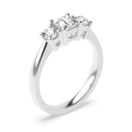 4 Prong Princess/Round Multishape triad Lab Grown Diamond Trilogy Engagement Rings