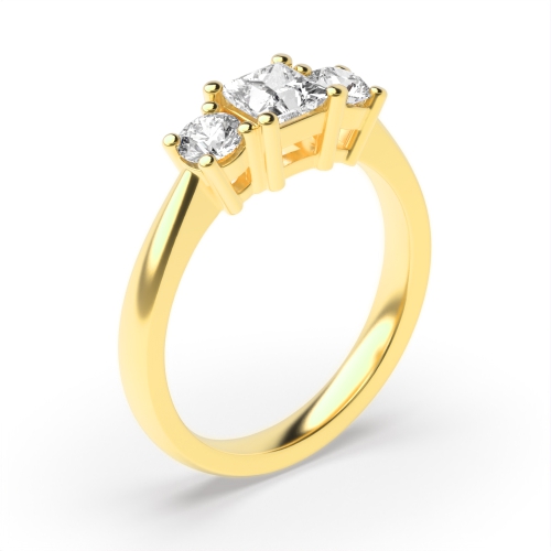 4 Prong Princess/Round Yellow Gold Multishape triad Trilogy Engagement Rings