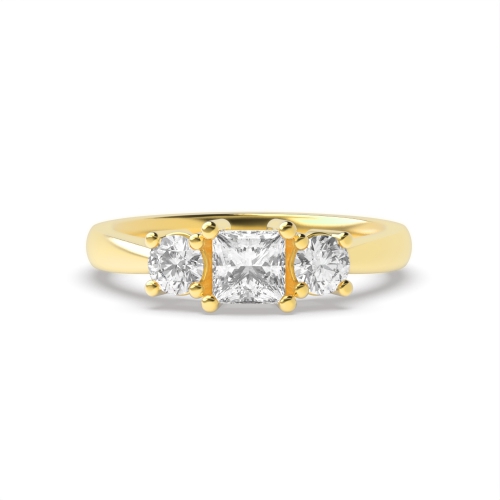 4 Prong Princess/Round Yellow Gold Multishape triad Trilogy Engagement Rings