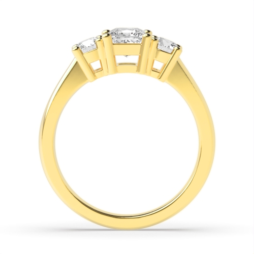 4 Prong Princess/Round Yellow Gold Multishape triad Trilogy Engagement Rings