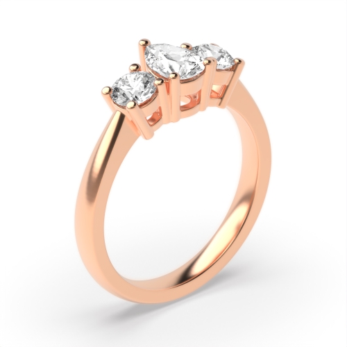 3 Prong Round/Pear Rose Gold Symphony triad Trilogy Engagement Rings