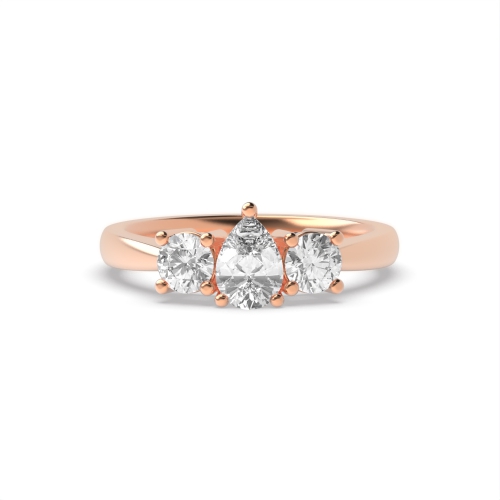 3 Prong Round/Pear Rose Gold Symphony triad Trilogy Engagement Rings