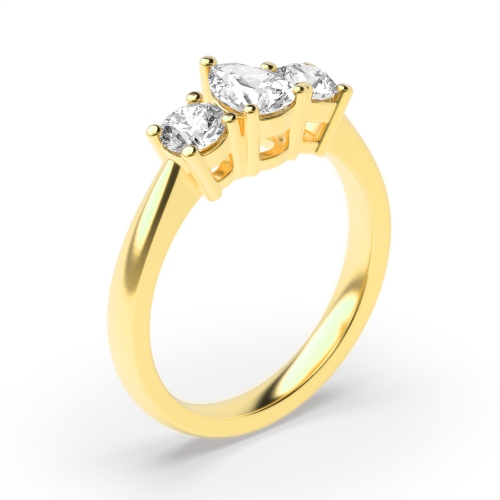3 Prong Round/Pear Yellow Gold Symphony triad Trilogy Engagement Rings