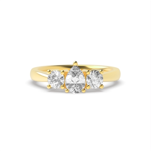 3 Prong Round/Pear Yellow Gold Symphony triad Trilogy Engagement Rings