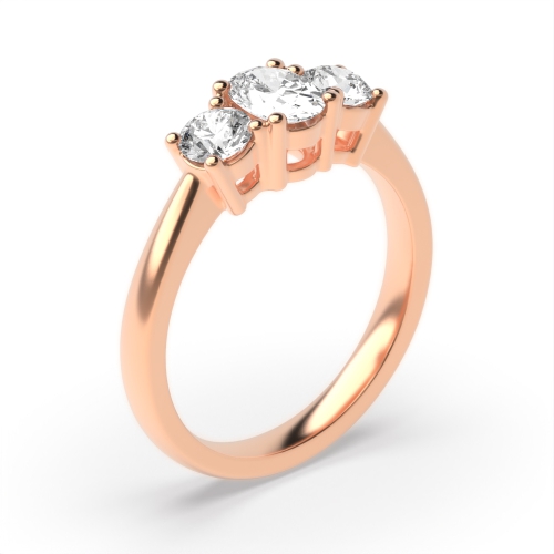 4 Prong Oval/Round Rose Gold Triad multishape Trilogy Engagement Rings