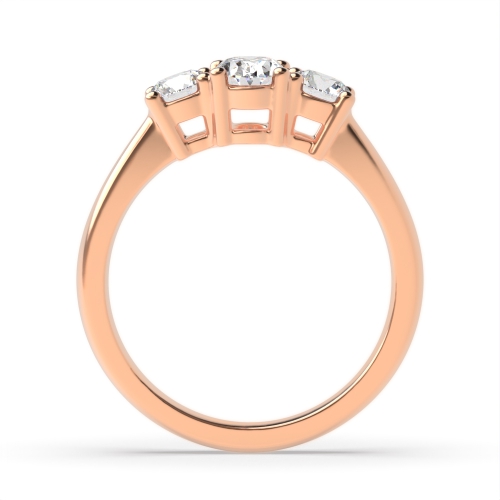 4 Prong Oval/Round Rose Gold Triad multishape Trilogy Engagement Rings