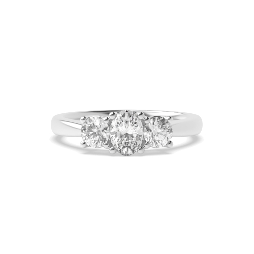 4 Prong Oval/Round Triad multishape Lab Grown Diamond Trilogy Engagement Rings
