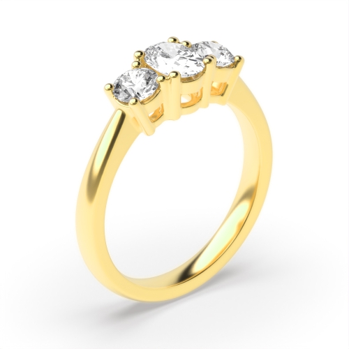 4 Prong Oval/Round Yellow Gold Triad multishape Trilogy Engagement Rings