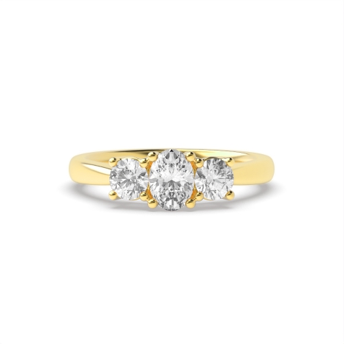 4 Prong Oval/Round Yellow Gold Triad multishape Trilogy Engagement Rings