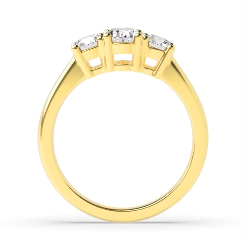 4 Prong Oval/Round Yellow Gold Triad multishape Trilogy Engagement Rings