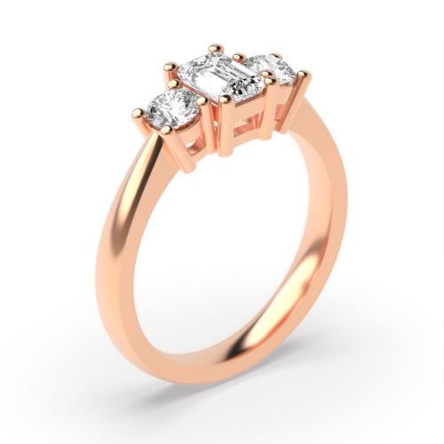 4 Prong Emerald/Round Rose Gold Trilogy Engagement Rings