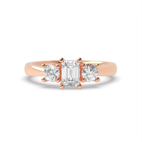 4 Prong Emerald/Round Rose Gold Trilogy Engagement Rings