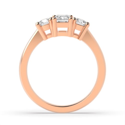 4 Prong Emerald/Round Rose Gold Trilogy Engagement Rings