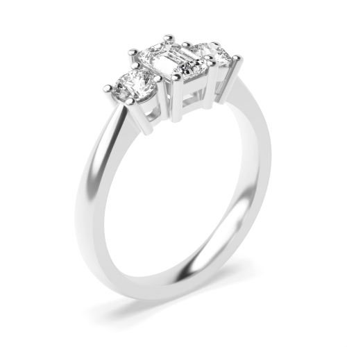 4 Prong Emerald/Round Lab Grown Diamond Trilogy Engagement Rings