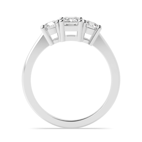4 Prong Emerald/Round Lab Grown Diamond Trilogy Engagement Rings