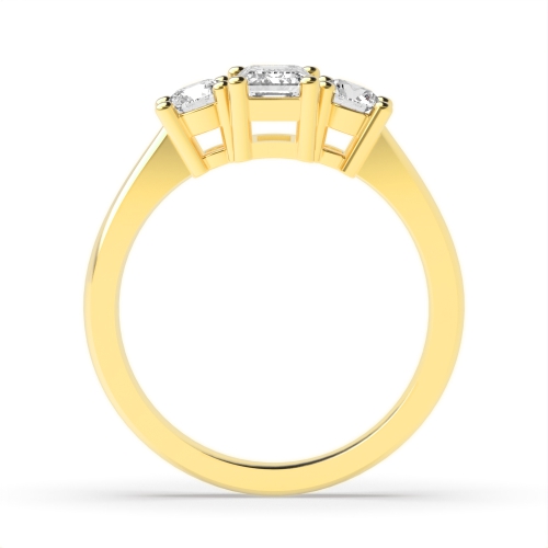 4 Prong Emerald/Round Yellow Gold Trilogy Engagement Rings