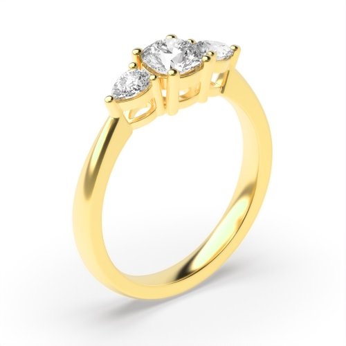 4 Prong Round/Pear Yellow Gold Harmony triad Trilogy Engagement Rings