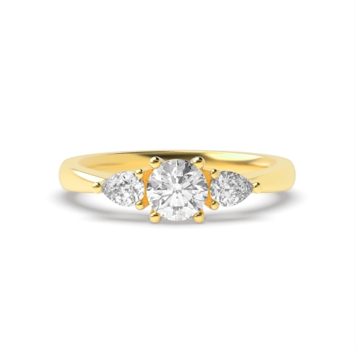 4 Prong Round/Pear Yellow Gold Harmony triad Trilogy Engagement Rings