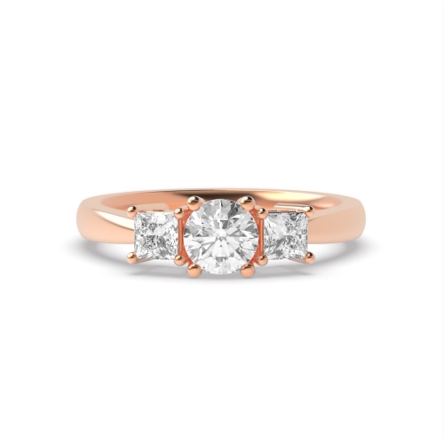 4 Prong Princess/Round Rose Gold Midset triad Trilogy Engagement Rings