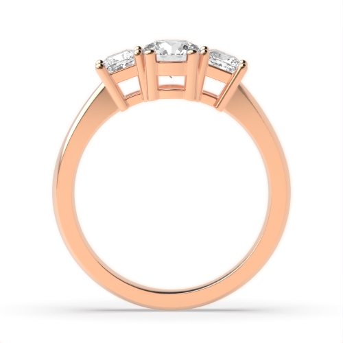 4 Prong Princess/Round Rose Gold Midset triad Trilogy Engagement Rings