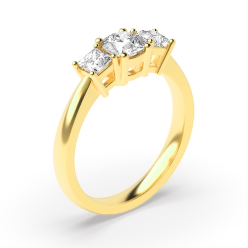 4 Prong Princess/Round Yellow Gold Midset triad Trilogy Engagement Rings