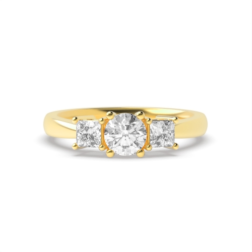 4 Prong Princess/Round Yellow Gold Midset triad Trilogy Engagement Rings