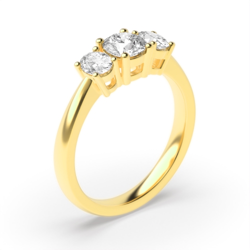4 prong setting oval and round shape three stone diamond ring