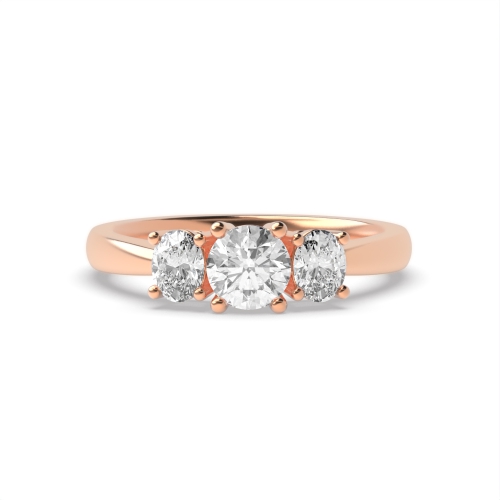 4 Prong Oval/Round Rose Gold Royale triad Trilogy Engagement Rings