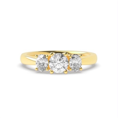 4 Prong Oval/Round Yellow Gold Royale triad Trilogy Engagement Rings
