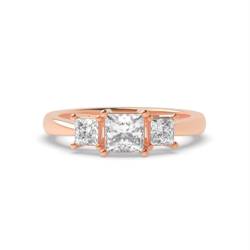 4 Prong Princess Rose Gold Opulence triad Trilogy Engagement Rings
