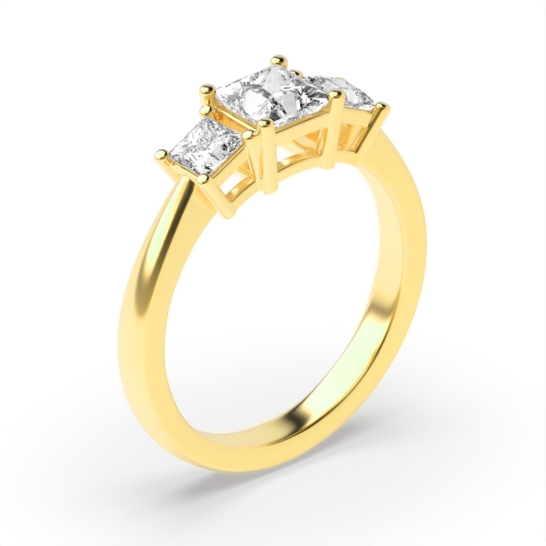 4 Prong Princess Yellow Gold Opulence triad Trilogy Engagement Rings