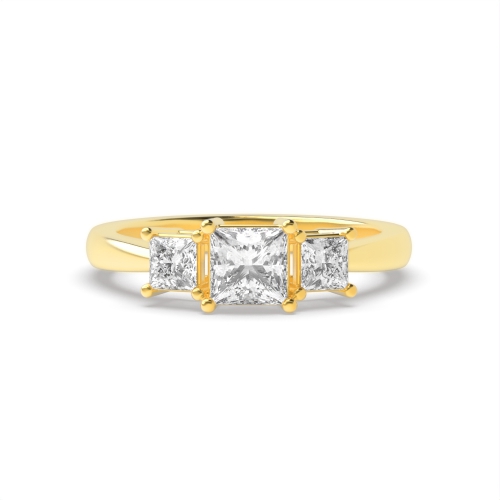 4 Prong Princess Yellow Gold Opulence triad Trilogy Engagement Rings