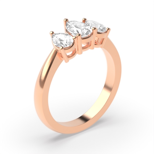 Prong Pear Rose Gold Crossover claws triad Trilogy Engagement Rings