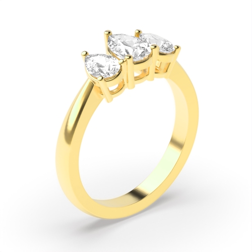 Prong Pear Yellow Gold Crossover claws triad Trilogy Engagement Rings