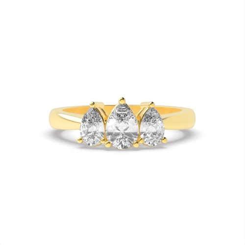 Prong Pear Yellow Gold Crossover claws triad Trilogy Engagement Rings