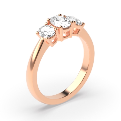 4 Prong Oval Rose Gold Opulence triad Trilogy Engagement Rings