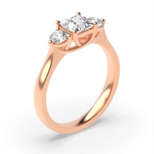 4 Prong Princess/Round Rose Gold Heirloom triad Trilogy Engagement Rings